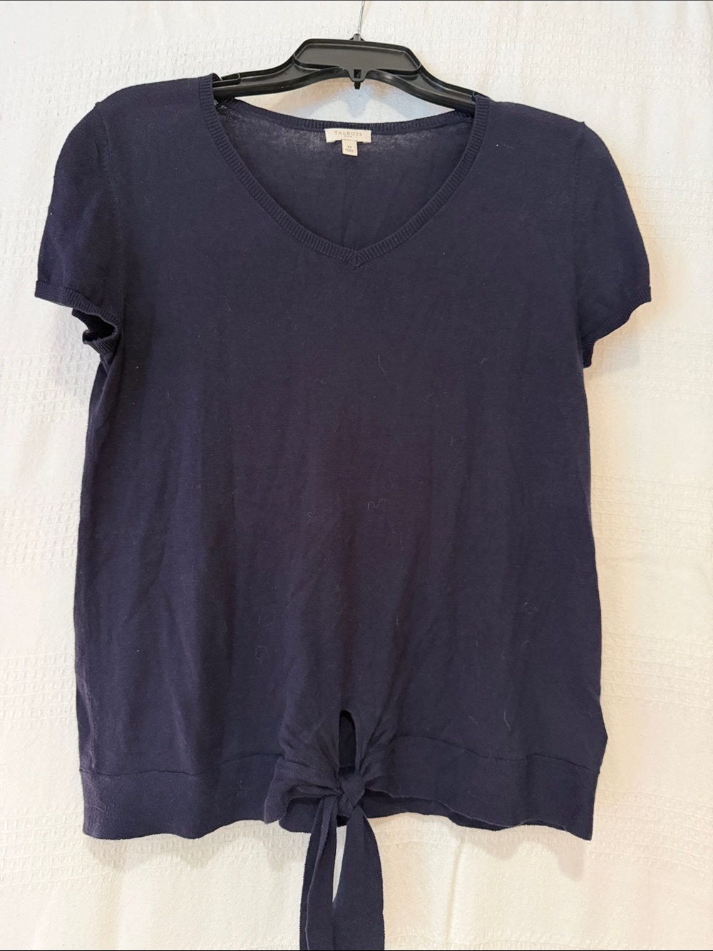 Talbots Navy Short Sleeve V-Neck Tie-Front Top